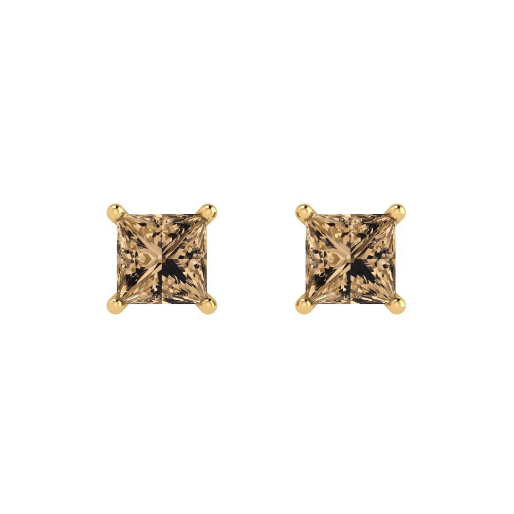 1 ctw Champagne Studs Earrings | 4.5mm Princess Cut White Gold Push back | April Birthstone