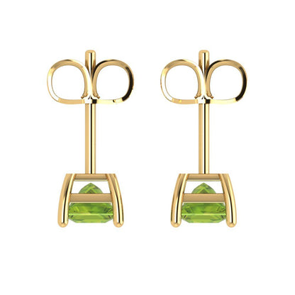 1 ctw Peridot Studs Earrings | 4.5mm Princess Cut White Gold Push back | August Birthstone
