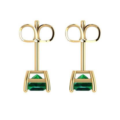 1 ctw Emerald Studs Earrings | 4.5mm Princess Cut White Gold Push back | May Birthstone