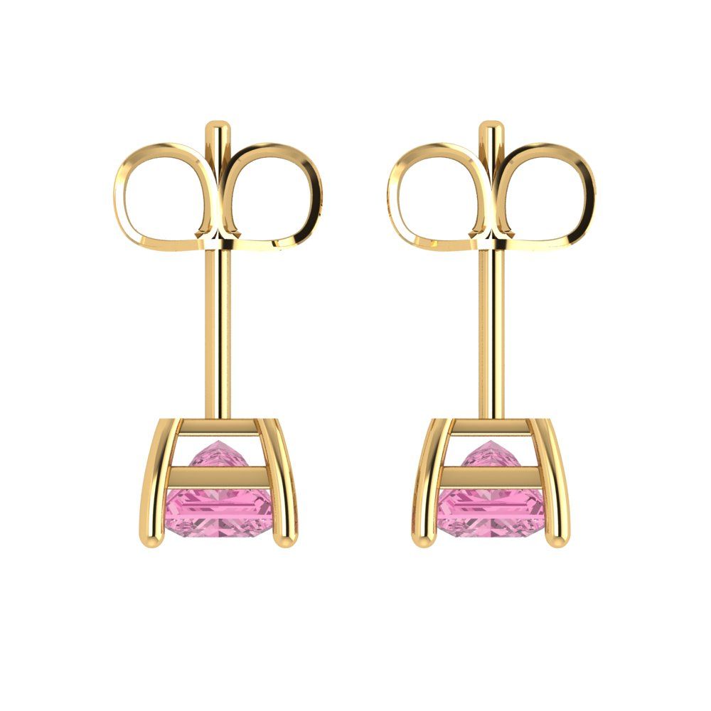 1cttw Princess Cut Simulated Pink Diamond Gold-Plated 925 Silver Push Back Stud Earrings