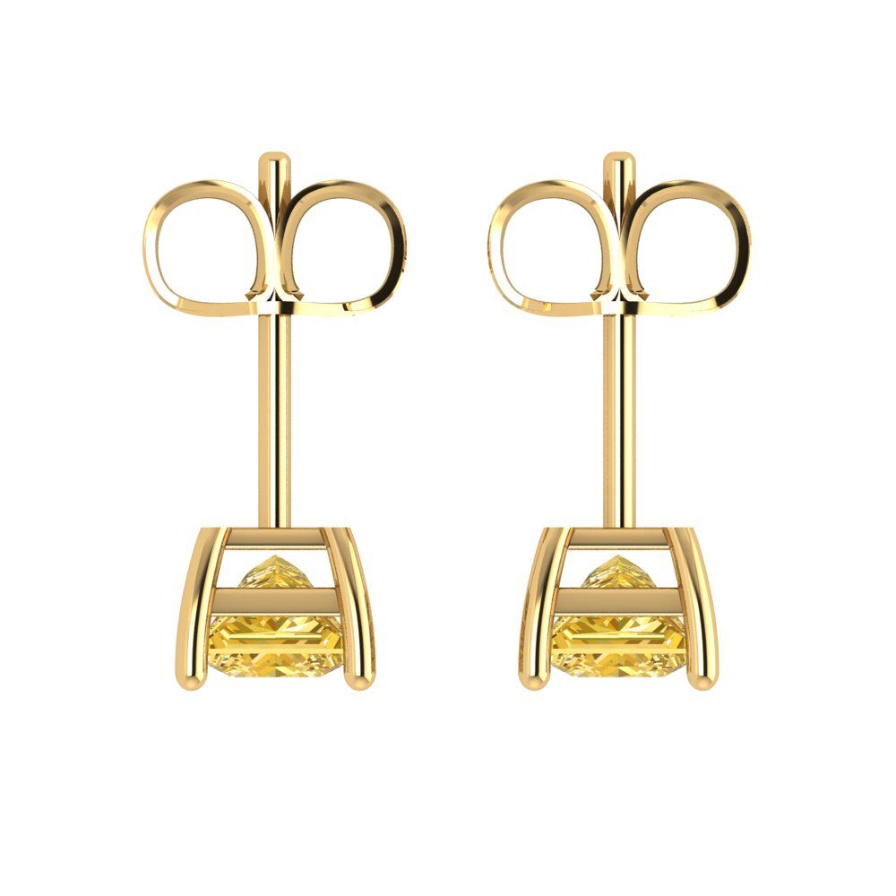 1cttw Princess Cut Natural Citrine Gold-Plated 925 Silver Push Back Stud Earrings