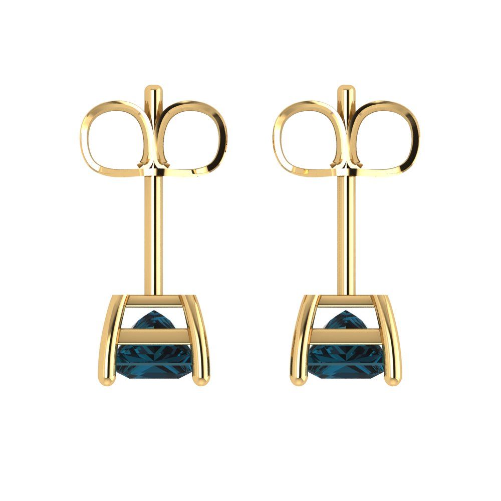 1cttw Princess Cut Natural London Blue Topaz Gold-Plated 925 Silver Push Back Stud Earrings