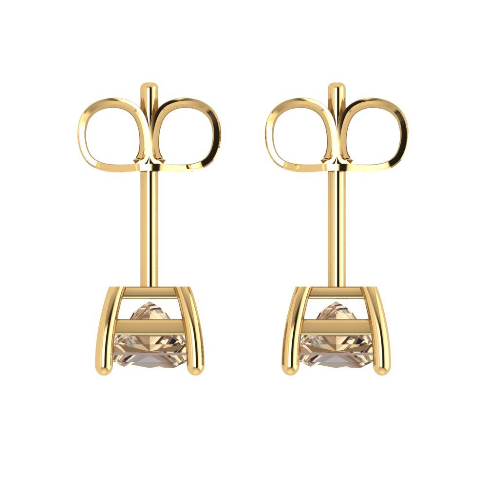 1 ctw Yellow Moissanite Studs Earrings | 4.5mm Princess Cut White Gold Push back | April Birthstone