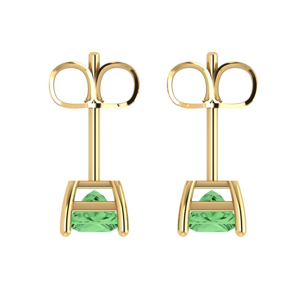 1 ctw Green Zirconia Studs Earrings | 4.5mm Princess Cut White Gold Push back | April Birthstone