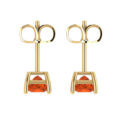 1 ctw Red Zirconia Studs Earrings | 4.5mm Princess Cut White Gold Push back | April Birthstone