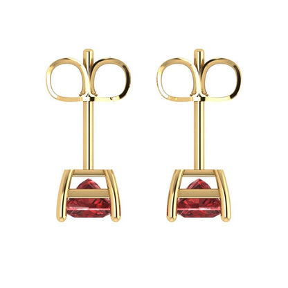 1cttw Princess Cut Natural Garnet Gold-Plated 925 Silver Push Back Stud Earrings