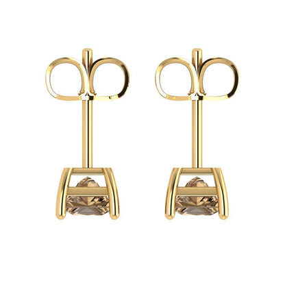 1 ctw Champagne Studs Earrings | 4.5mm Princess Cut White Gold Push back | April Birthstone