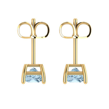 1cttw Princess Cut Natural Aquamarine Gold-Plated 925 Silver Push Back Stud Earrings