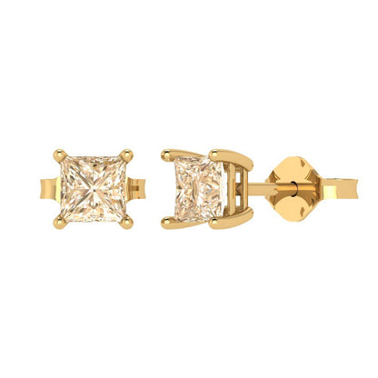 1.5 ctw Morganite Studs Earrings | 5.0mm Princess Cut White Gold Push back | February Birthstone