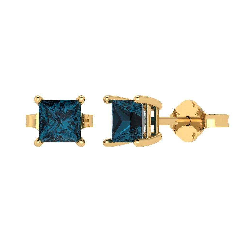 1.5 ctw London Blue Topaz Studs Earrings | 5.0mm Princess Cut White Gold Push back | December Birthstone