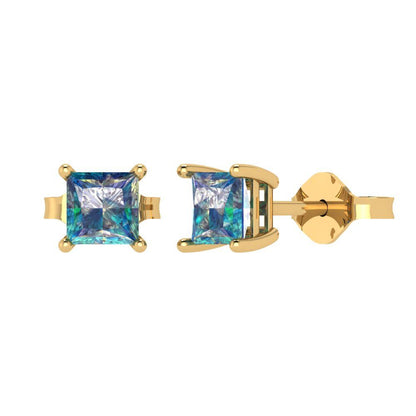 1.5cttw Princess Cut Blue Moissanite Gold-Plated 925 Silver Push Back Stud Earrings