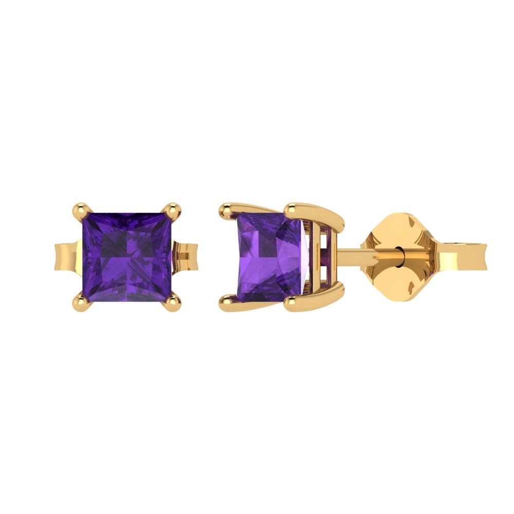 1.5 ctw Amethyst Studs Earrings | 5.0mm Princess Cut White Gold Push back | February Birthstone