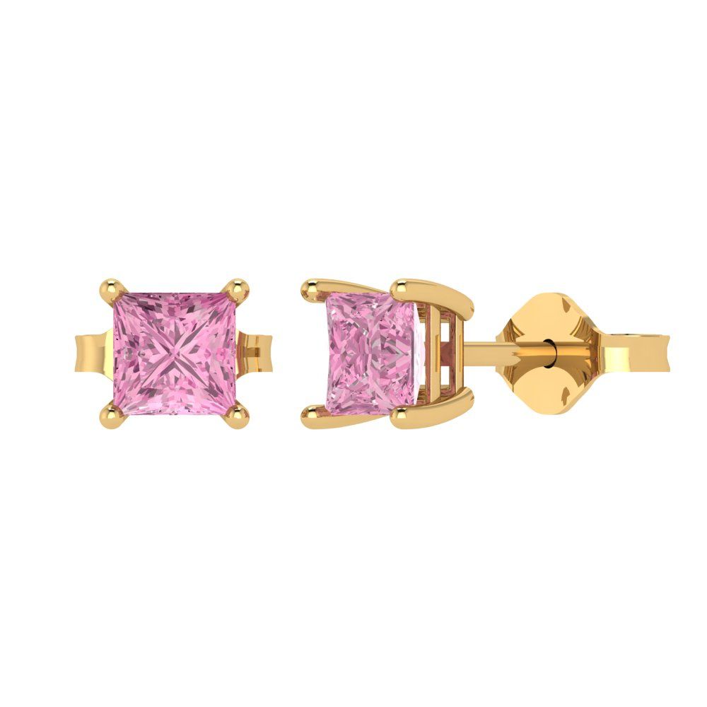 1.5cttw Princess Cut Simulated Pink Diamond Gold-Plated 925 Silver Push Back Stud Earrings