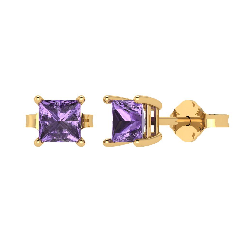 1.5 ctw Alexandrite Studs Earrings | 5.0mm Princess Cut White Gold Push back | June Birthstone