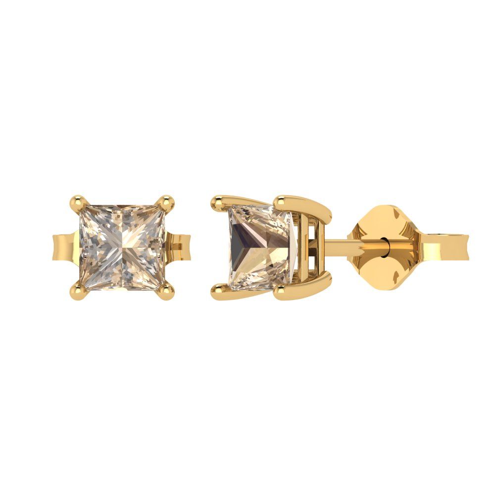 1.5 ctw Yellow Moissanite Studs Earrings | 5.0mm Princess Cut White Gold Push back | April Birthstone