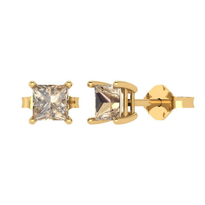 1.5 ctw Yellow Moissanite Studs Earrings | 5.0mm Princess Cut White Gold Push back | April Birthstone