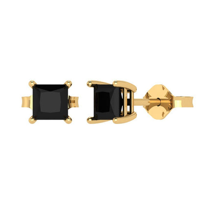 1.5cttw Princess Cut Natural Onyx Gold-Plated 925 Silver Push Back Stud Earrings