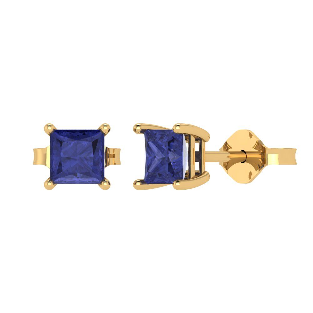 1.5cttw Princess Cut Simulated Tanzanite Gold-Plated 925 Silver Push Back Stud Earrings