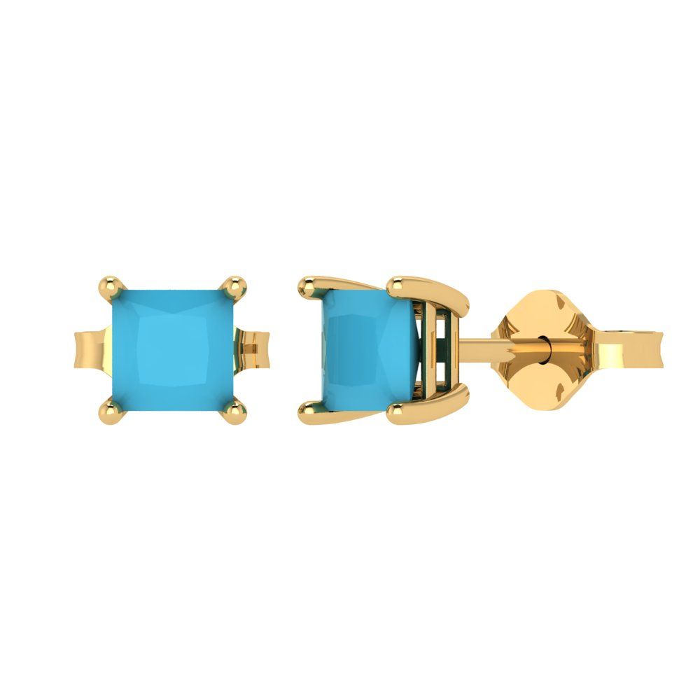 1.5cttw Princess Cut Simulated Turquoise Gold-Plated 925 Silver Push Back Stud Earrings
