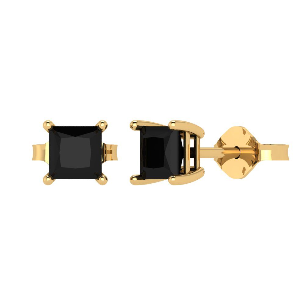 1.5 ctw Onyx Studs Earrings | 5.0mm Princess Cut White Gold Push back | July Birthstone