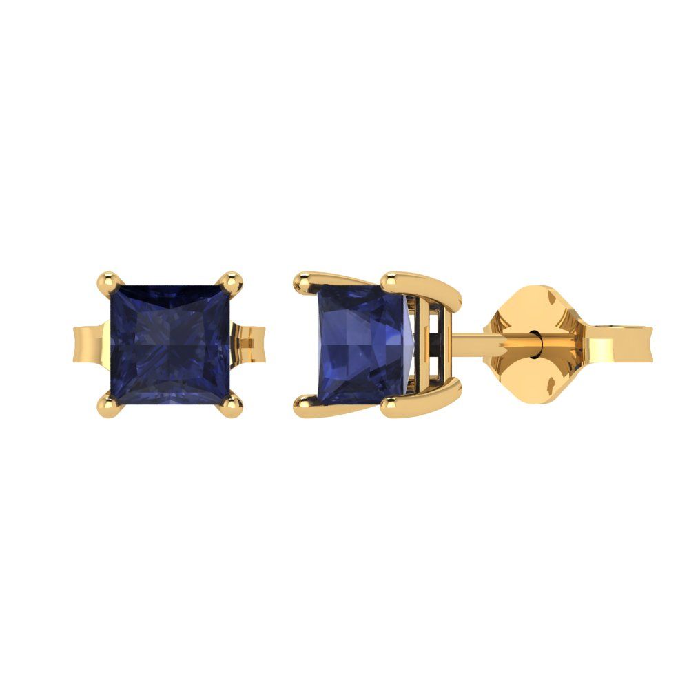 1.5cttw Princess Cut Simulated Blue Sapphire Gold-Plated 925 Silver Push Back Stud Earrings