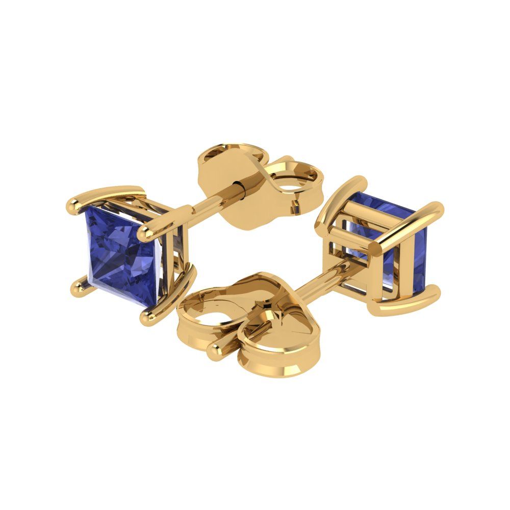 1.5cttw Princess Cut Simulated Tanzanite Gold-Plated 925 Silver Push Back Stud Earrings