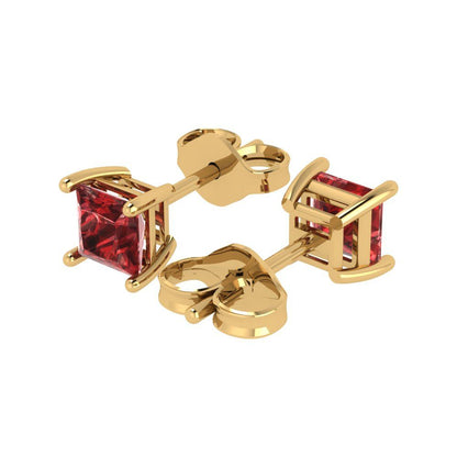 1.5 ctw Garnet Studs Earrings | 5.0mm Princess Cut White Gold Push back | January Birthstone