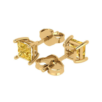 1.5cttw Princess Cut Natural Citrine Gold-Plated 925 Silver Push Back Stud Earrings