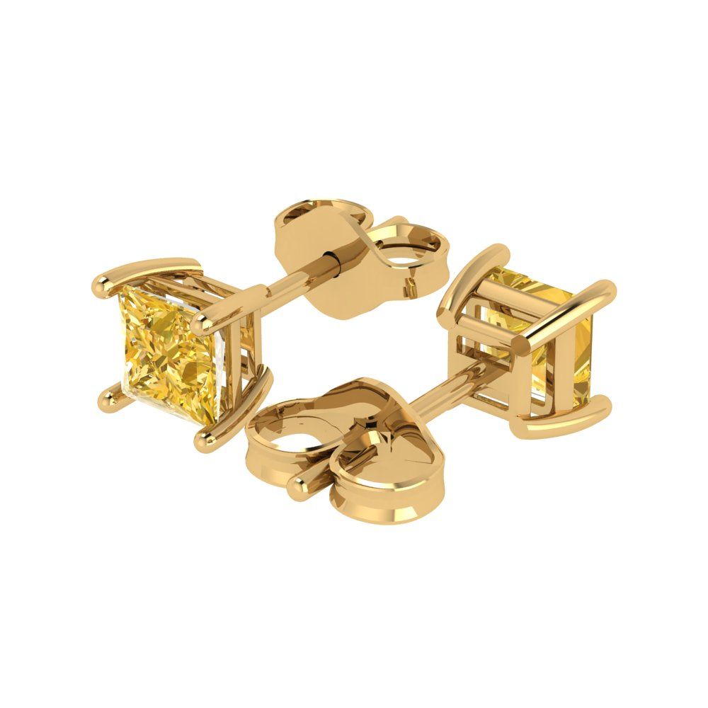 1.5cttw Princess Cut Simulated Yellow Diamond Gold-Plated 925 Silver Push Back Stud Earrings