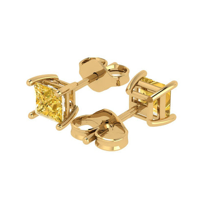 1.5cttw Princess Cut Simulated Yellow Diamond Gold-Plated 925 Silver Push Back Stud Earrings