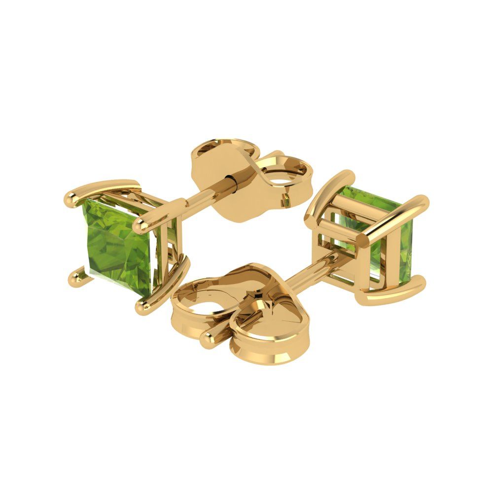 1.5 ctw Peridot Studs Earrings | 5.0mm Princess Cut White Gold Push back | August Birthstone