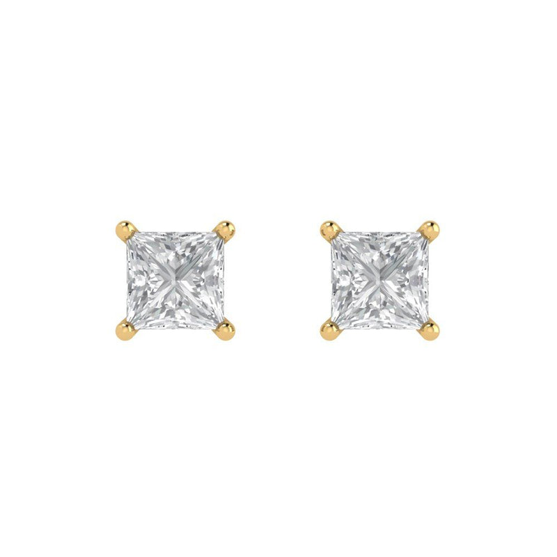 1.5 ct Brilliant Princess Cut Solitaire Studs Natural Diamond Stone Clarity SI1-2 Color G-H Yellow Gold Earrings Push back