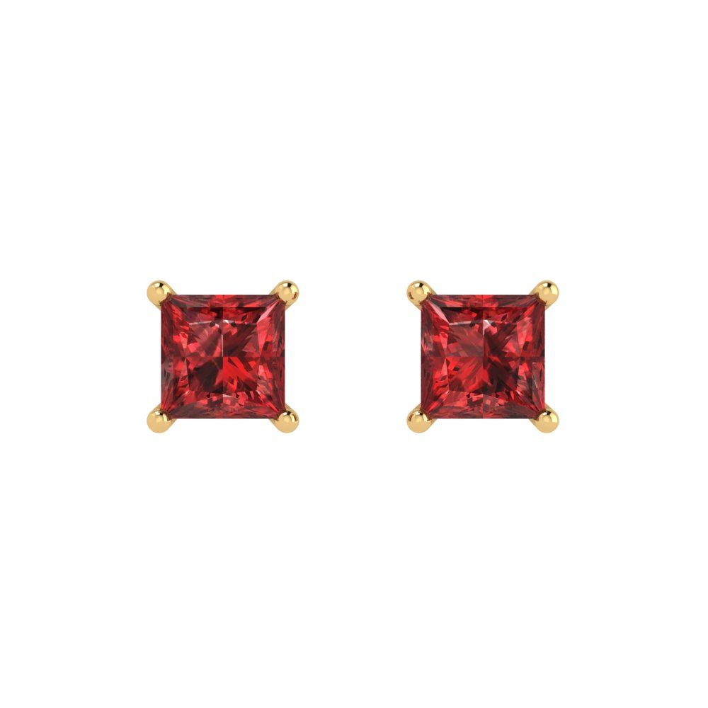 1.5 ctw Garnet Studs Earrings | 5.0mm Princess Cut White Gold Push back | January Birthstone