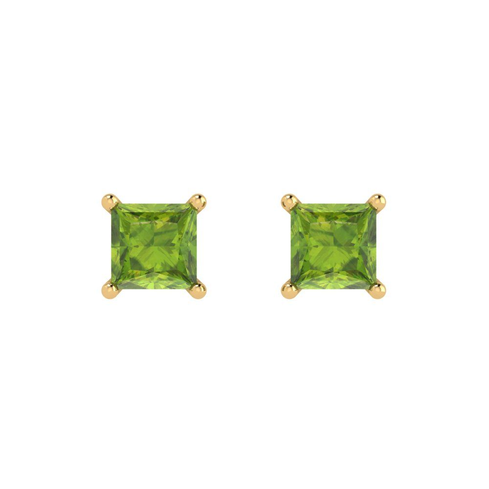 1.5 ctw Peridot Studs Earrings | 5.0mm Princess Cut White Gold Push back | August Birthstone