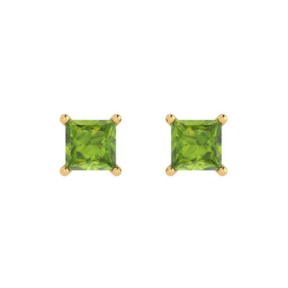 1.5 ctw Peridot Studs Earrings | 5.0mm Princess Cut White Gold Push back | August Birthstone