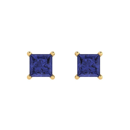 1.5cttw Princess Cut Simulated Tanzanite Gold-Plated 925 Silver Push Back Stud Earrings