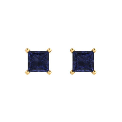 1.5cttw Princess Cut Simulated Blue Sapphire Gold-Plated 925 Silver Push Back Stud Earrings