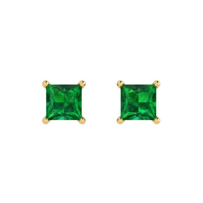1.5cttw Princess Cut Simulated Emerald Gold-Plated 925 Silver Push Back Stud Earrings