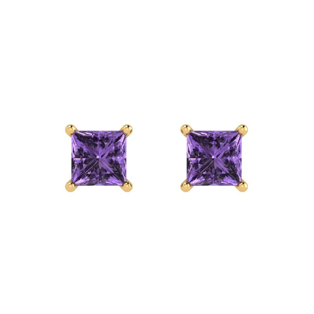 1.5cttw Princess Cut Simulated Alexandrite Gold-Plated 925 Silver Push Back Stud Earrings