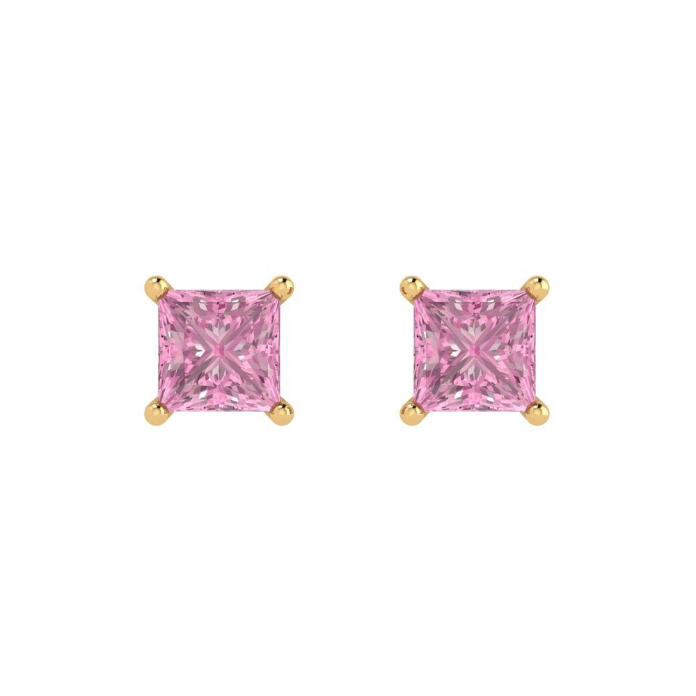 1.5cttw Princess Cut Simulated Pink Diamond Gold-Plated 925 Silver Push Back Stud Earrings