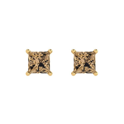 1.5cttw Princess Cut Simulated Champagne Diamond Gold-Plated 925 Silver Push Back Stud Earrings