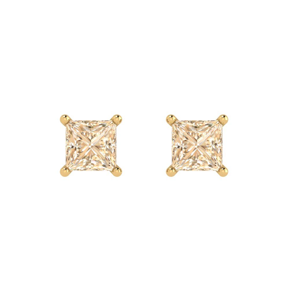 1.5 ctw Morganite Studs Earrings | 5.0mm Princess Cut White Gold Push back | February Birthstone