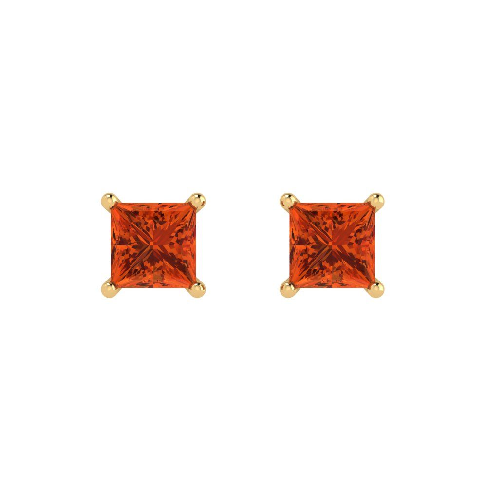 1.5 ctw Red Zirconia Studs Earrings | 5.0mm Princess Cut White Gold Push back | April Birthstone
