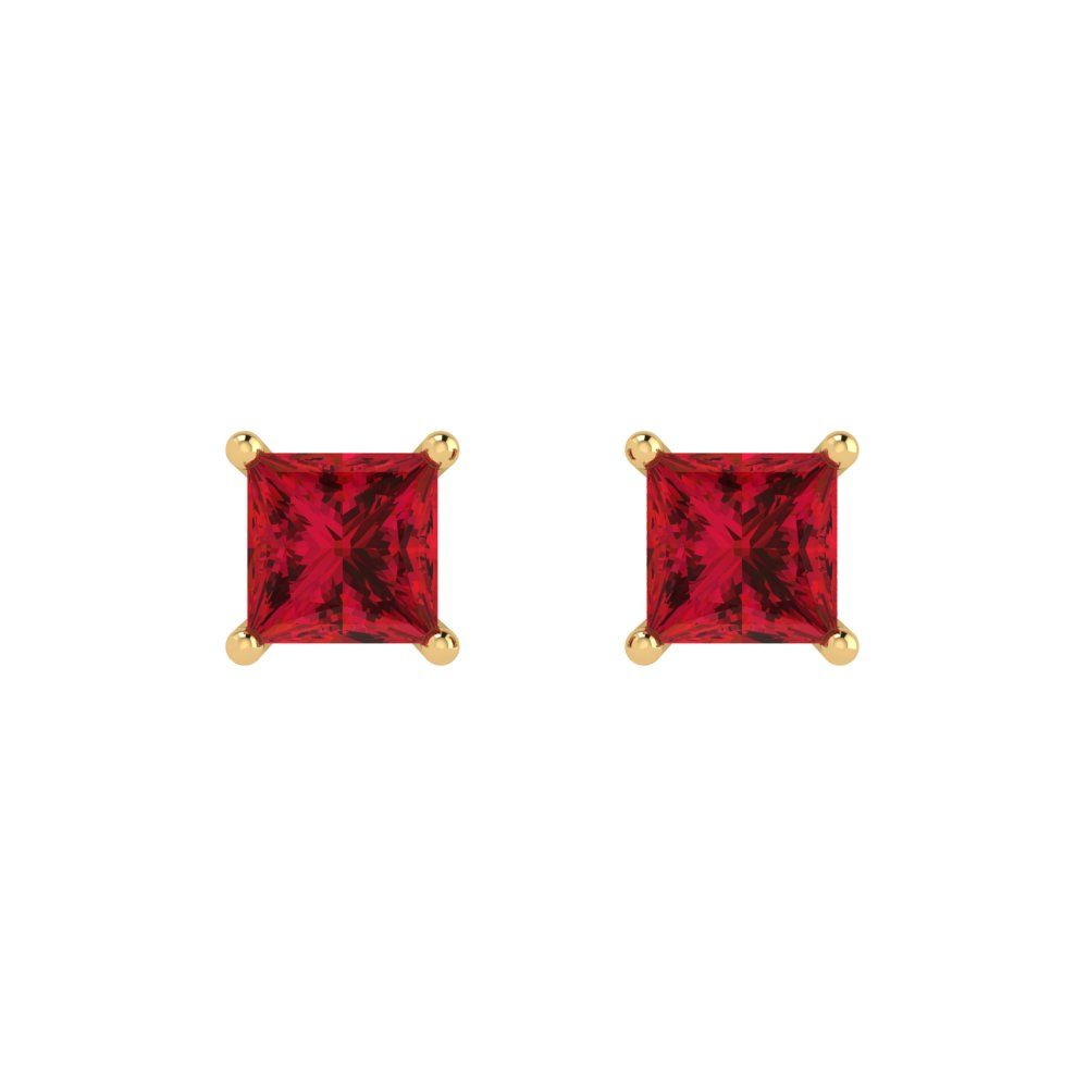 1.5 ctw Ruby Studs Earrings | 5.0mm Princess Cut White Gold Push back | July Birthstone