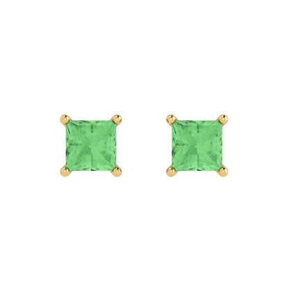 1.5cttw Princess Cut Simulated Green Diamond Gold-Plated 925 Silver Push Back Stud Earrings