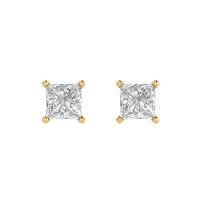 1.5 ctw Moissanite Studs Earrings | 5.0mm Princess Cut White Gold Push back | April Birthstone