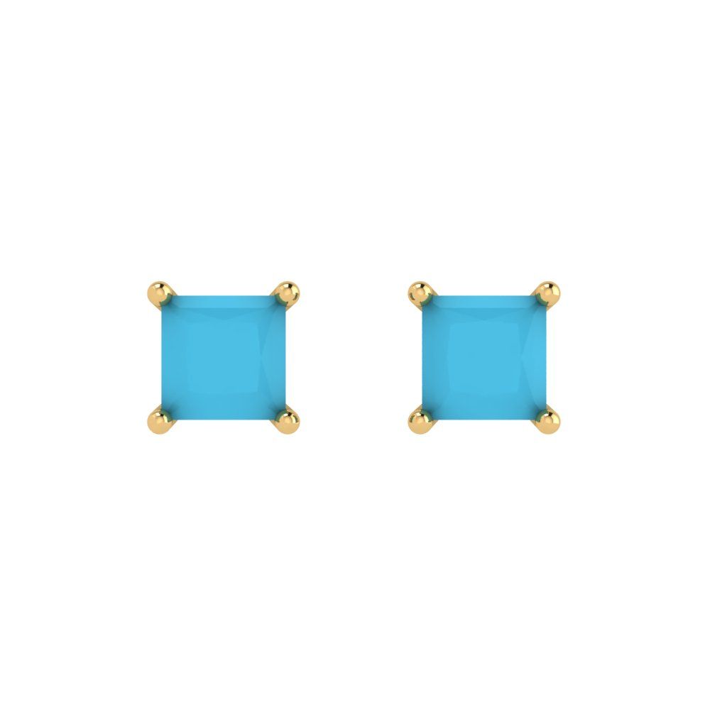 1.5 ctw Turquoise Studs Earrings | 5.0mm Princess Cut White Gold Push back | December Birthstone