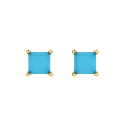 1.5 ctw Turquoise Studs Earrings | 5.0mm Princess Cut White Gold Push back | December Birthstone