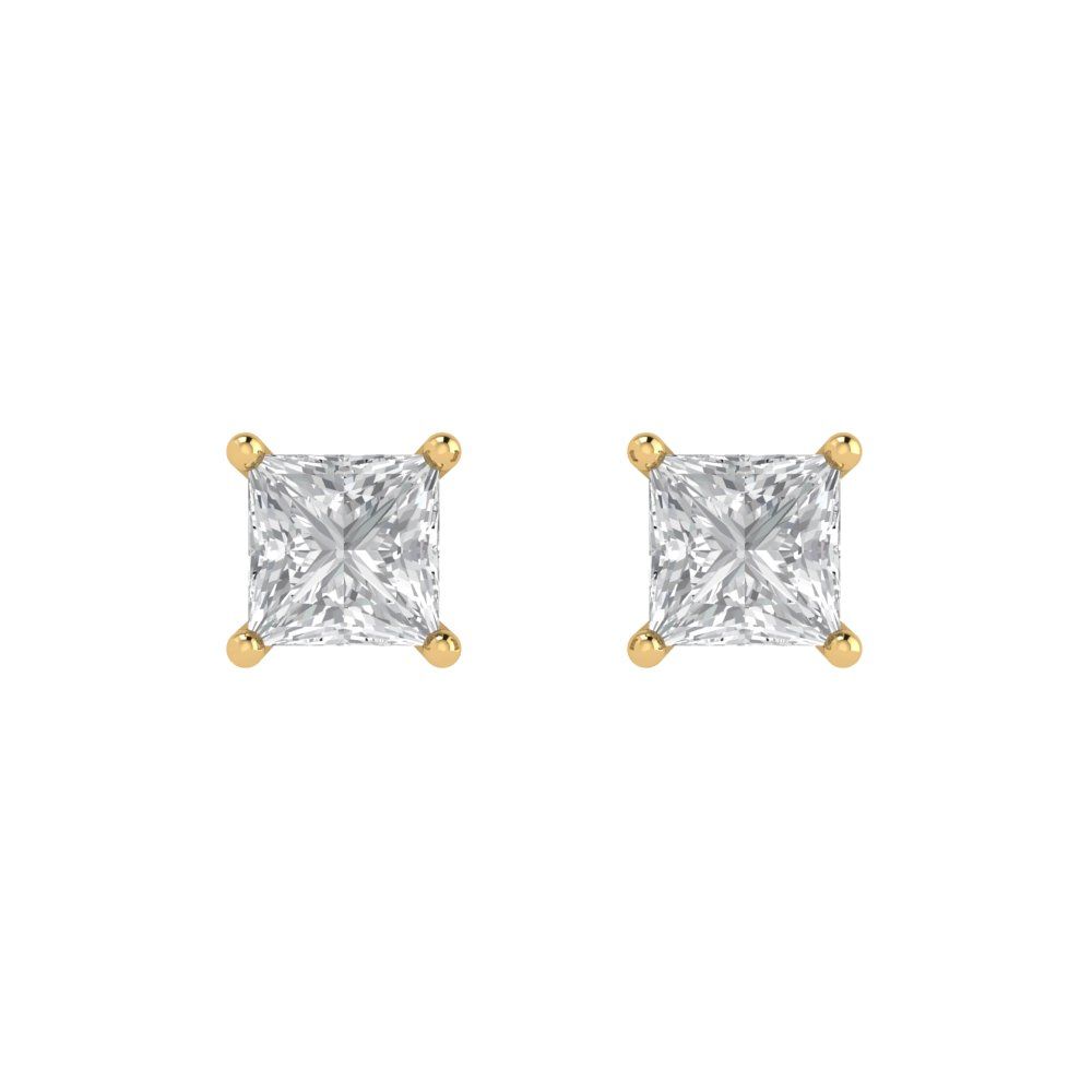 1.5cttw Princess Cut Moissanite Gold-Plated 925 Silver Push Back Stud Earrings