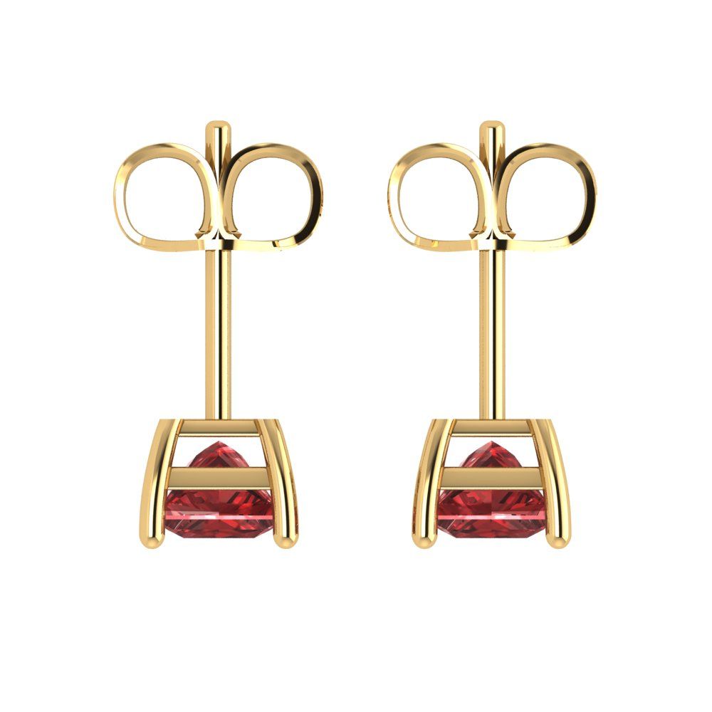 1.5 ctw Garnet Studs Earrings | 5.0mm Princess Cut White Gold Push back | January Birthstone